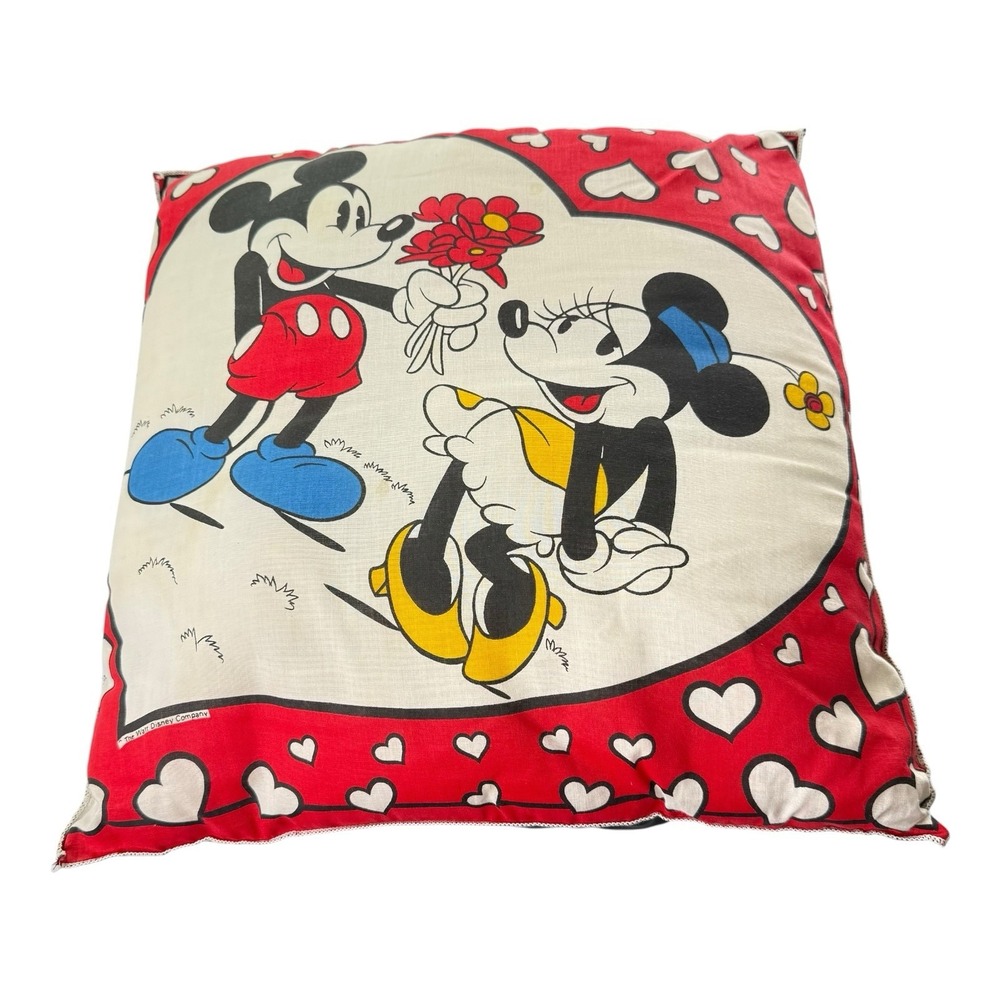 Vintage Disney Mickey Minnie Mouse Heart Love Throw Pillow 18" Red Walt Disney
